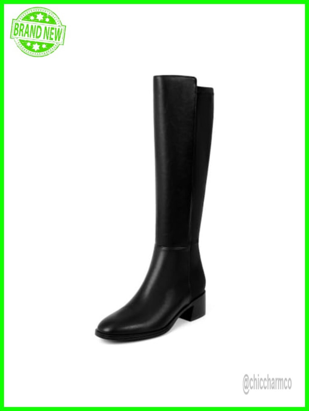 Knee High Boots Stretchy Chunky Low Heel Faux Leather Tall Boots